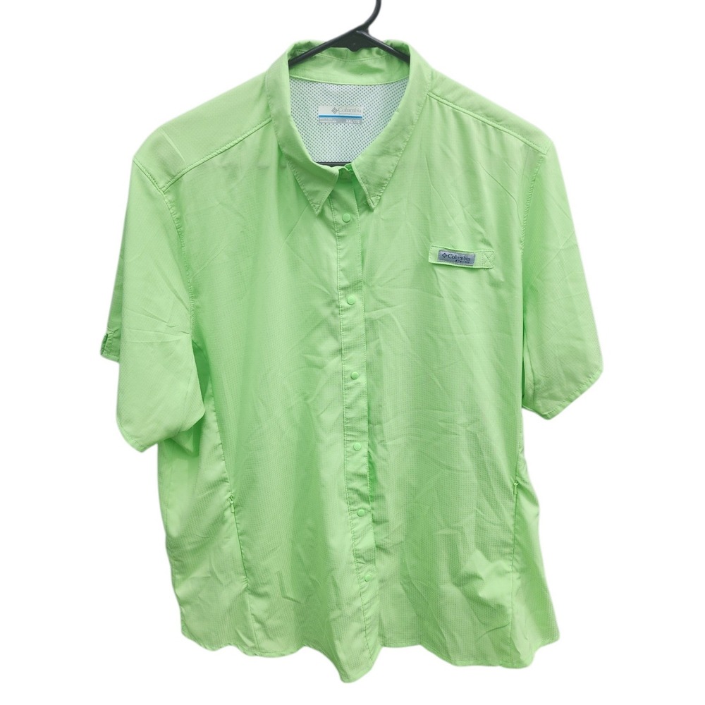 Columbia PFG Mens XXL Green Short Sleeve Fishing Shirt FL7277 Ventilated Mesh